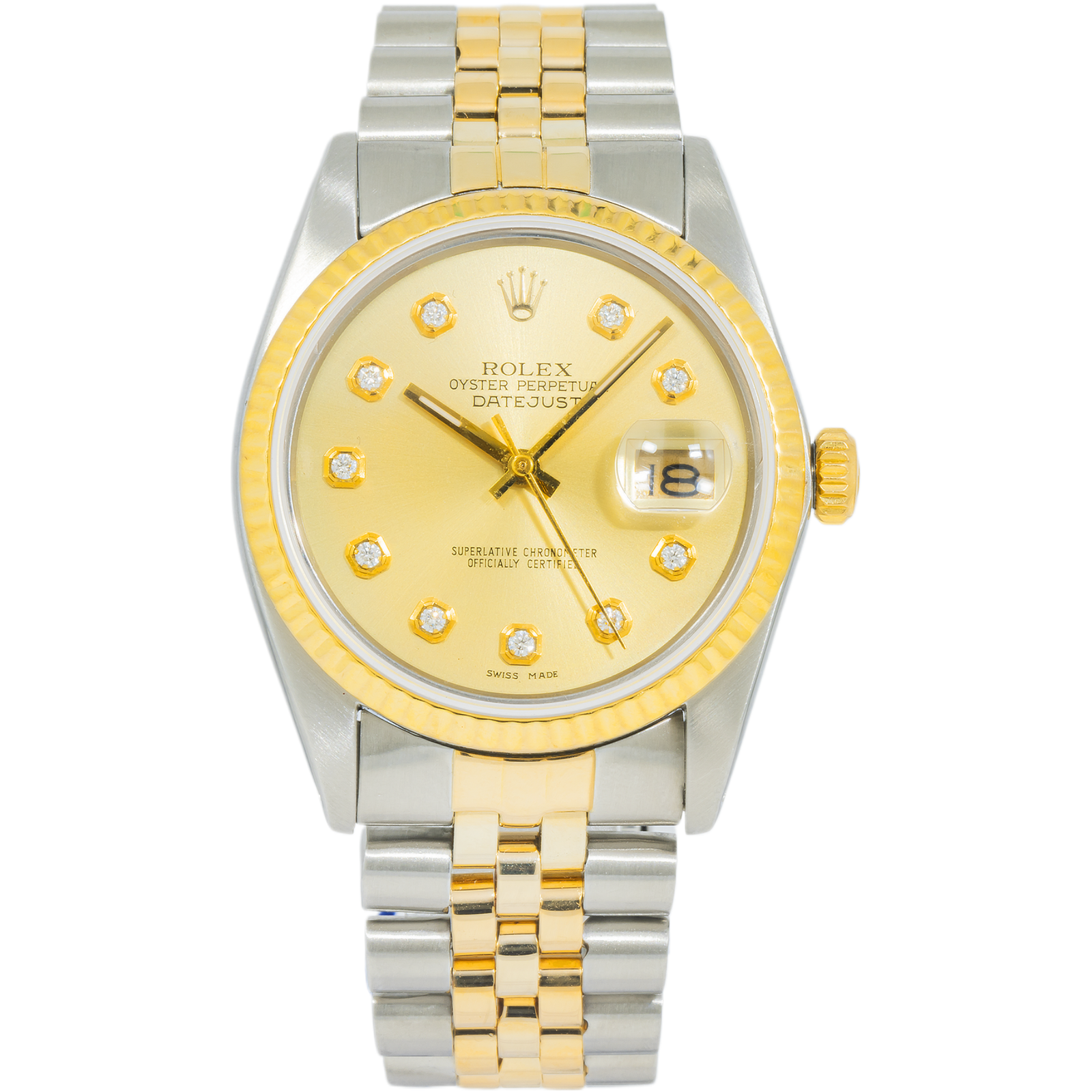Pre-Owned-Rolex-Mens-Datejust-16013-Champagne-Diamond-Dial-Stainless-Steel-18k-Yellow-Gold-36mm-Between-1977-1988-JD-Watches-NY.png Rolex Men's Datejust 16013 Champagne Diamond Dial – Stainless Steel & 18k Yellow Gold – 36mm (Between 1977 & 1988) - 图片 1