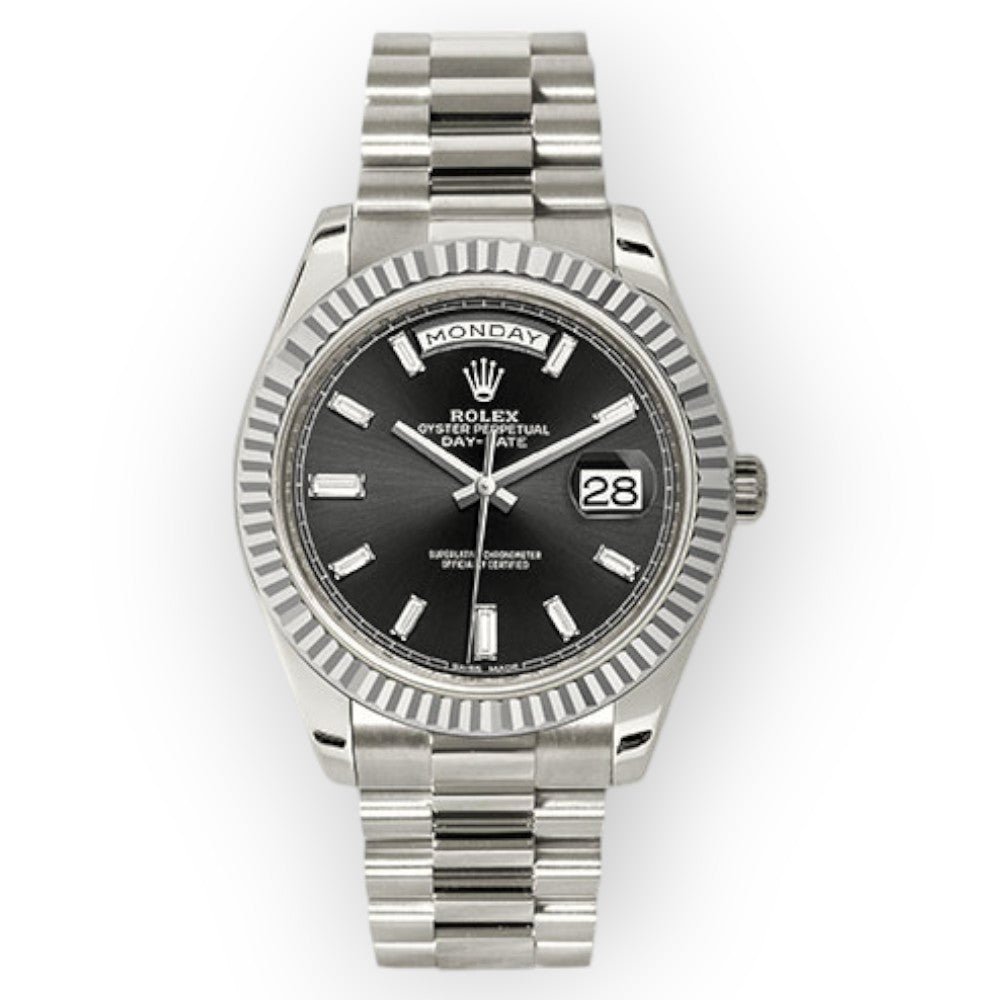 Pre-Owned-Rolex-White-Gold-Day-Date-40-Watch-Black-Baguette-Diamond-Dial-President-Bracelet-JD-Watches-NY.jpg Rolex White Gold Day-Date 40 Watch Black Baguette Diamond Dial - President Bracelet - 图片 1