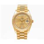 Rolex Yellow Gold Day-Date 40 Watch Champagne Baguette Diamond Dial - President Bracelet - Image 4